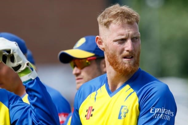 Ben Stokes of Durham looks on during the Vitality Blast match between Durham Cricket and Birmingham Bears at Emirates Riverside on June 20, 2021 in...