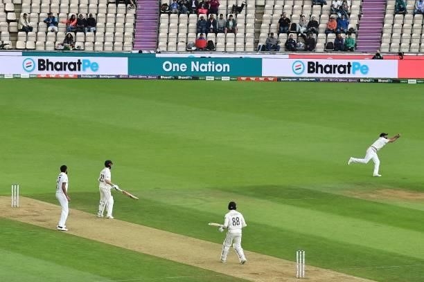 New Zealand's Devon Conway looks on as India's Mohammed Shami takes a catch to dismiss him for 54 on the third day of the ICC World Test Championship...
