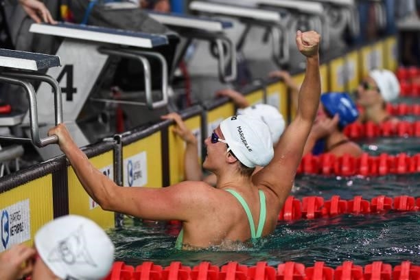 Marie WATTEL of France celebrates during the French Championships Olympic qualification at Odyssee on June 20, 2021 in Chartres, France.