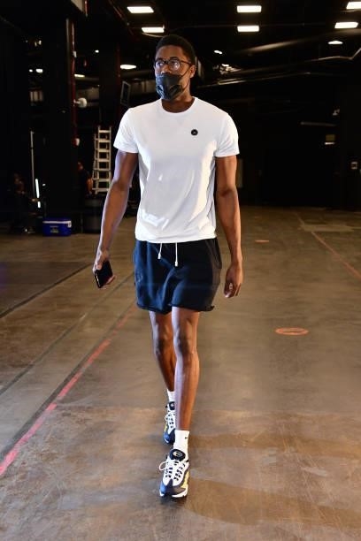 Jalen Smith of the Phoenix Suns arrives before the game against the LA Clippers during Game 1 of the Western Conference Finals of the 2021 NBA...