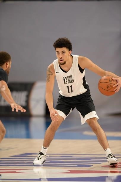 League Prospect, Scotty Pippen Jr. Dribbles the ball during the 2021 NBA G League Elite Camp on June 20, 2021 at the Wintrust Arena in Chicago,...