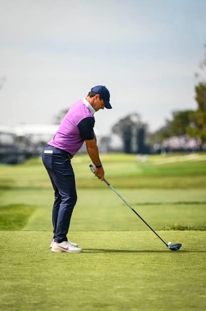 Rory McIlroy of Northern Ireland plays his shot from the 18th tee during the third round of the 121st U.S. Open on the South Course at Torrey Pines...