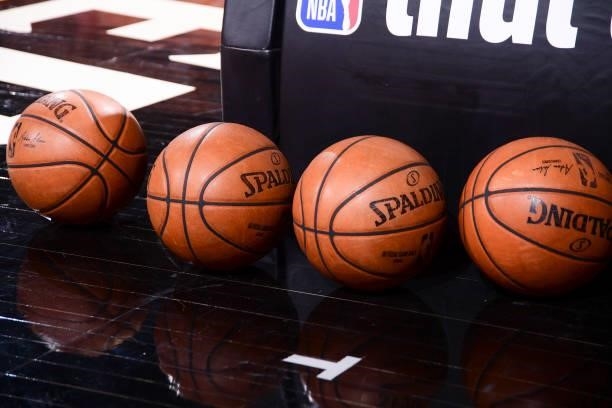 Generic image of the Spalding basketball before the game between the LA Clippers and Utah Jazz during Game 1 of the Western Conference Finals of the...