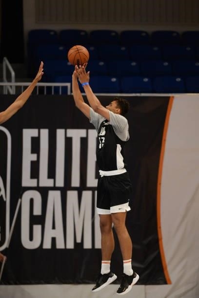 League Prospect, Oscar DaSilva shoots a three point basket during the 2021 NBA G League Elite Camp on June 20, 2021 at the Wintrust Arena in Chicago,...