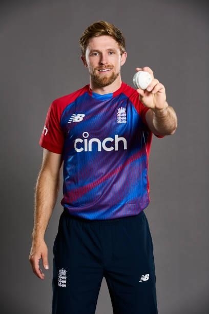 David Willey of England poses during a portrait session at Sophia Gardens on June 20, 2021 in Cardiff, Wales.