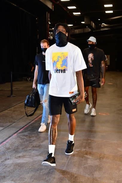 Daniel Oturu of the LA Clippers arrives before the game against the Phoenix Suns during Game 1 of the Western Conference Finals of the 2021 NBA...