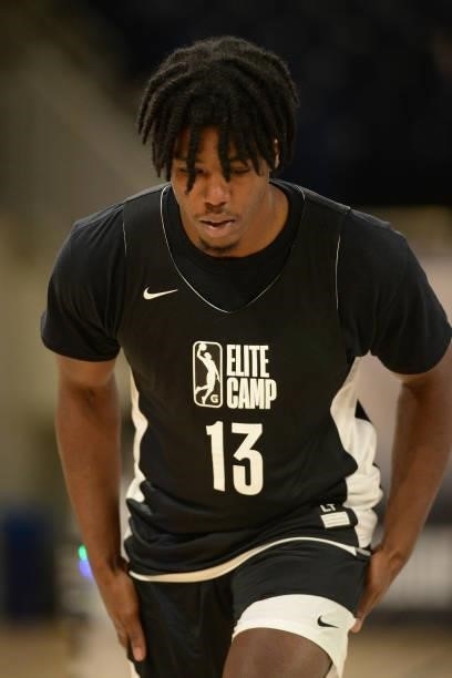 League Prospect, Marcus Carr participates in the combine during the 2021 NBA G League Elite Camp on June 20, 2021 at the Wintrust Arena in Chicago,...