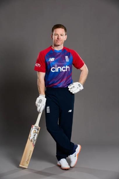 Eoin Morgan of England poses during a portrait session at Sophia Gardens on June 20, 2021 in Cardiff, Wales.