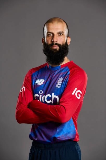 Moeen Ali of England poses during a portrait session at Sophia Gardens on June 20, 2021 in Cardiff, Wales.