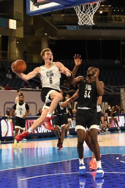 League Prospect, Mac McClung drives to the basket during the 2021 NBA G League Elite Camp on June 20, 2021 at the Wintrust Arena in Chicago,...