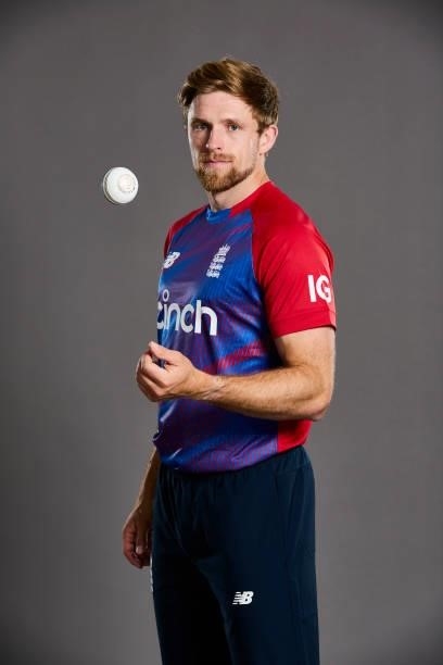David Willey of England poses during a portrait session at Sophia Gardens on June 20, 2021 in Cardiff, Wales.