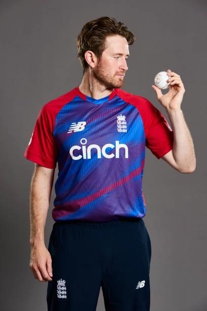 Liam Dawson of England poses during a portrait session at Sophia Gardens on June 20, 2021 in Cardiff, Wales.