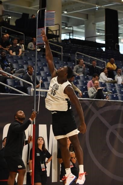 League Prospect, Kofi Cockburn participates in the combine during the 2021 NBA G League Elite Camp on June 20, 2021 at the Wintrust Arena in Chicago,...