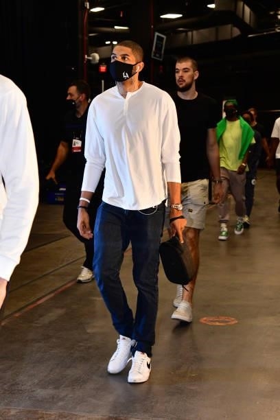 Nicolas Batum of the LA Clippers arrives before the game against the Phoenix Suns during Game 1 of the Western Conference Finals of the 2021 NBA...
