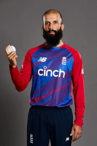 Moeen Ali of England poses during a portrait session at Sophia Gardens on June 20, 2021 in Cardiff, Wales.