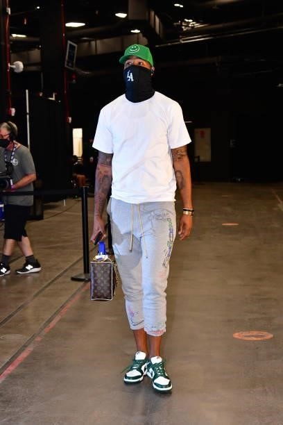 Marcus Morris Sr. #8 of the LA Clippers arrives before the game against the Phoenix Suns during Game 1 of the Western Conference Finals of the 2021...