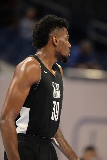 League Prospect, EJ Onu looks on during the 2021 NBA G League Elite Camp on June 20, 2021 at the Wintrust Arena in Chicago, Illinois. NOTE TO USER:...