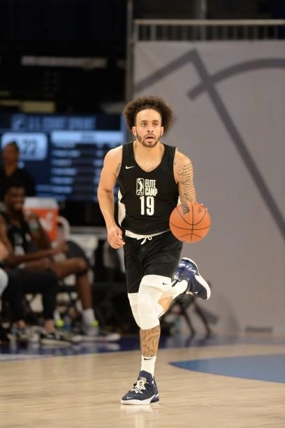 League Prospect, Duane Washington dribbles the ball during the 2021 NBA G League Elite Camp on June 20, 2021 at the Wintrust Arena in Chicago,...