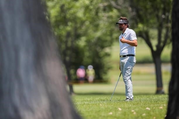 Curtis Thompson looks on from the 9th hole during the final round of the Wichita Open Benefitting KU Wichita Pediatrics at Crestview Country Club on...