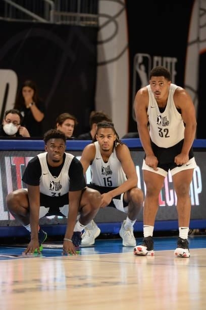 League Prospects, Matt Mitchell, Darius Days, Juhann Begarin during the 2021 NBA G League Elite Camp on June 20, 2021 at the Wintrust Arena in...