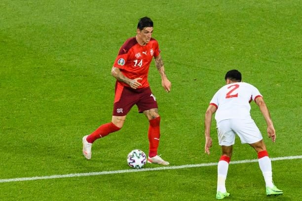 Steven Zuber of Switzerland in action during the UEFA Euro 2020 Championship Group A match between Switzerland and Turkey on June 20, 2021 in Baku,...
