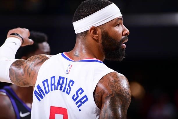 Marcus Morris Sr. #8 of the LA Clippers looks on during the game against the Phoenix Suns during Game 1 of the Western Conference Finals of the 2021...