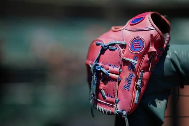 Detail shot of the glove of Bailey Falter of the Philadelphia Phillies before the game between the Philadelphia Phillies and the San Francisco Giants...