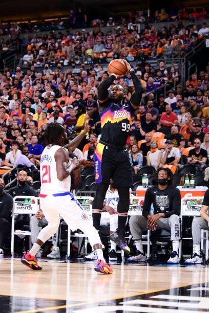 Jae Crowder of the Phoenix Suns shoots the ball during the game against the LA Clippers during Game 1 of the Western Conference Finals of the 2021...