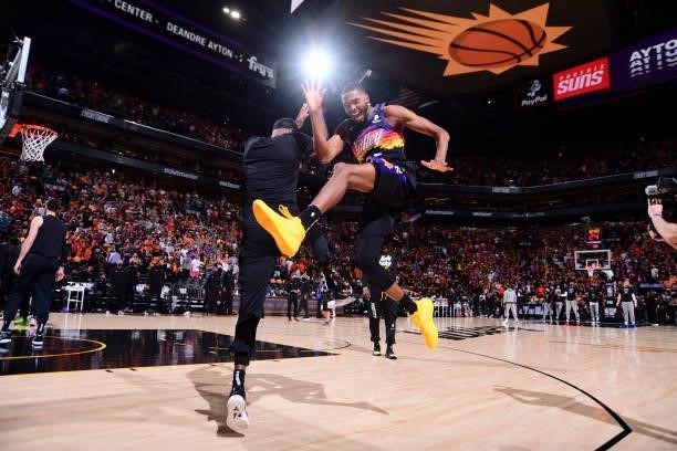 Mikal Bridges of the Phoenix Suns smiles before the game against the LA Clippers during Game 1 of the Western Conference Finals of the 2021 NBA...