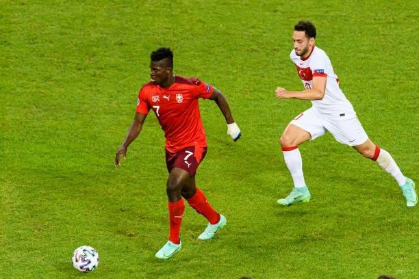 Breel Embolo of Switzerland in action during the UEFA Euro 2020 Championship Group A match between Switzerland and Turkey on June 20, 2021 in Baku,...