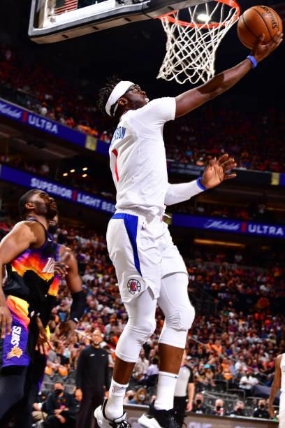 Reggie Jackson of the LA Clippers shoots the ball during the game against the Phoenix Suns during Game 1 of the Western Conference Finals of the 2021...