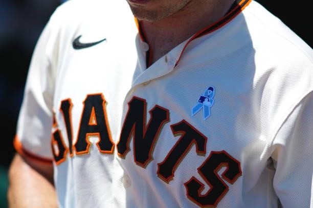San Francisco Giants player wears a Fathers Day uniform before the game between the Philadelphia Phillies and the San Francisco Giants at Oracle Park...