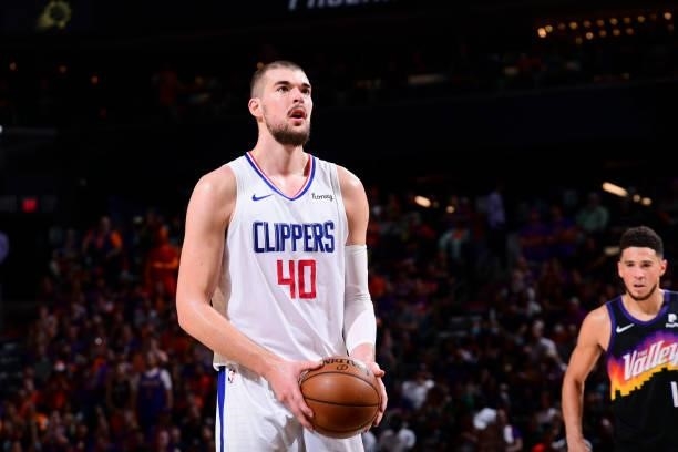Ivica Zubac of the LA Clippers shoots a free throw during the game against the Phoenix Suns during Game 1 of the Western Conference Finals of the...