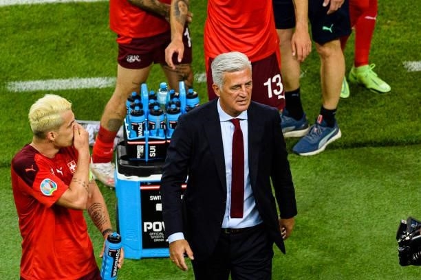 Switzerland Head Coach Vladimir Petkovic leaves the field after winning Turkey during the UEFA Euro 2020 Championship Group A match between...