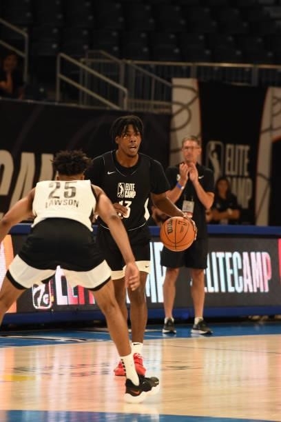 League Prospect, Marcus Carr dribbles the ball during the 2021 NBA G League Elite Camp on June 20, 2021 at the Wintrust Arena in Chicago, Illinois....