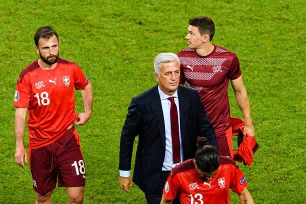 Switzerland Head Coach Vladimir Petkovic leaves the field after winning Turkey during the UEFA Euro 2020 Championship Group A match between...