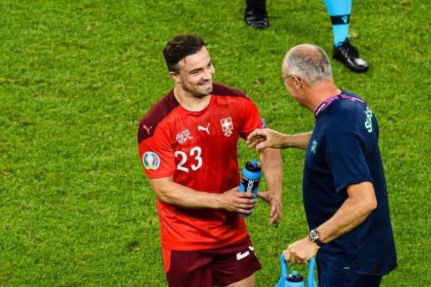 Xherdan Shaqiri of Switzerland leaves the field after 1st half time ends during the UEFA Euro 2020 Championship Group A match between Switzerland and...