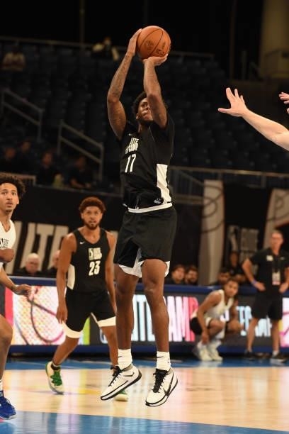 League Prospect, D.J. Stewart Jr. Shoots the ball during the 2021 NBA G League Elite Camp on June 20, 2021 at the Wintrust Arena in Chicago,...