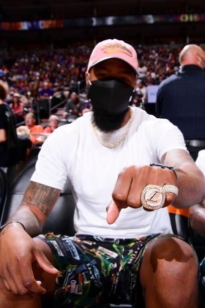 Markieff Morris of the Los Angeles Lakers shows his Los Angeles Lakers championship ring during the game between the Phoenix Suns and LA Clippers...