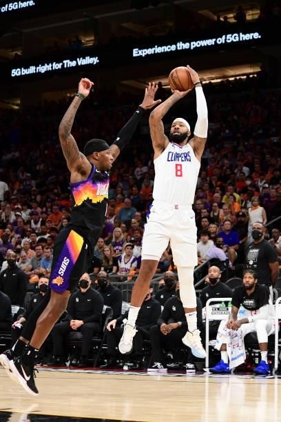 Marcus Morris Sr. #8 of the LA Clippers shoots the ball during the game against the Phoenix Suns during Game 1 of the Western Conference Finals of...