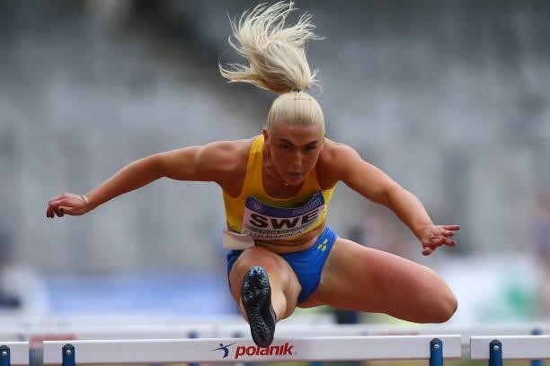 Julia Wennersten of Sweden compete in the Women's 100m Hurdles Final B on Day 2 at the European Athletics Team Championships First League on June 20,...