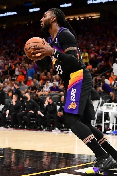 Jae Crowder of the Phoenix Suns inbounds the ball during the game against the LA Clippers during Game 1 of the Western Conference Finals of the 2021...