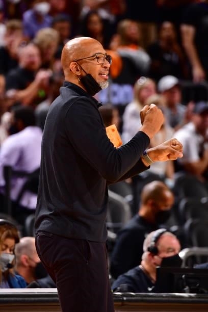 Head Coach Monty Williams of the Phoenix Suns looks on during the game against the LA Clippers during Game 1 of the Western Conference Finals of the...