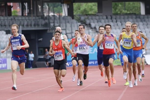 Markus Einan of Norway and Mehmet Çelik of Turkey compete in the Men's 800m Final on Day 2 at the European Athletics Team Championships First League...