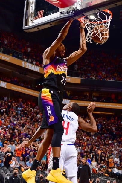 Mikal Bridges of the Phoenix Suns dunks the ball during the game against the LA Clippers during Game 1 of the Western Conference Finals of the 2021...