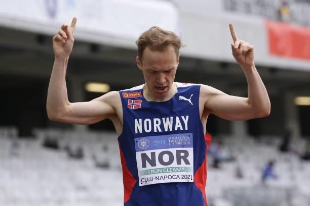 Markus Einan of Norway compete in the Men's 800m Final on Day 2 at the European Athletics Team Championships First League on June 20, 2021 in...