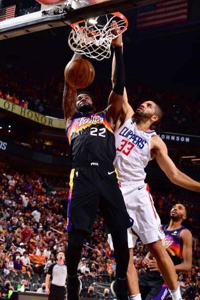 Deandre Ayton of the Phoenix Suns dunks the ball during the game against the LA Clippers during Game 1 of the Western Conference Finals of the 2021...