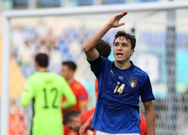Federico Chiesa of Italy reacts in frustration during the UEFA Euro 2020 Championship Group A match between Italy and Wales at Olimpico Stadium on...