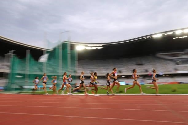 Athletes compete in the Women's 5000m Final on Day 2 at the European Athletics Team Championships First League on June 20, 2021 in Cluj-Napoca,...