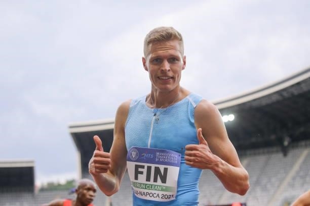 Topi Raitanen of Finland in the Men's 3000m Steeplechase Final on Day 2 at the European Athletics Team Championships First League on June 20, 2021 in...